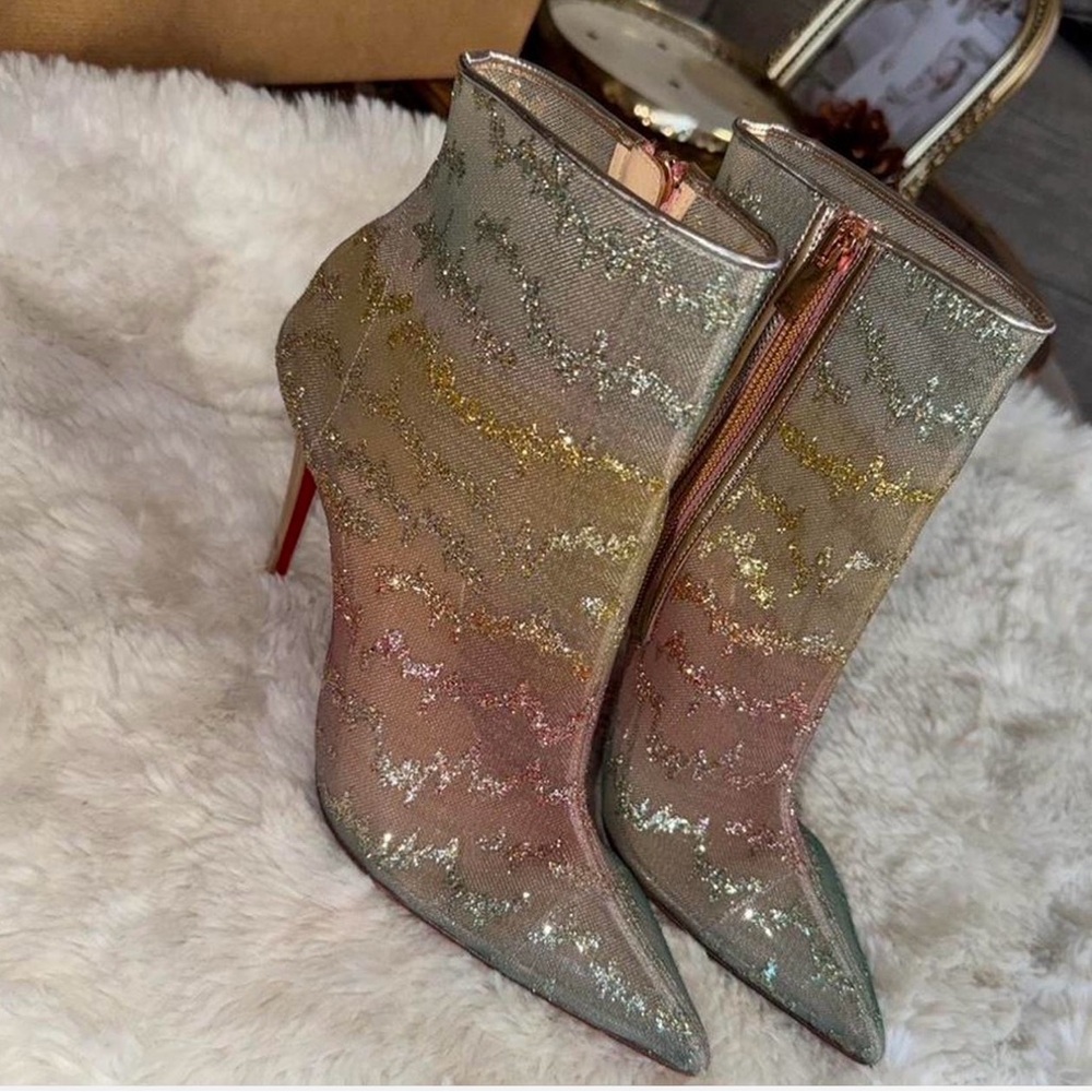 Christian Louboutin Gold and Pink Heeled Boots